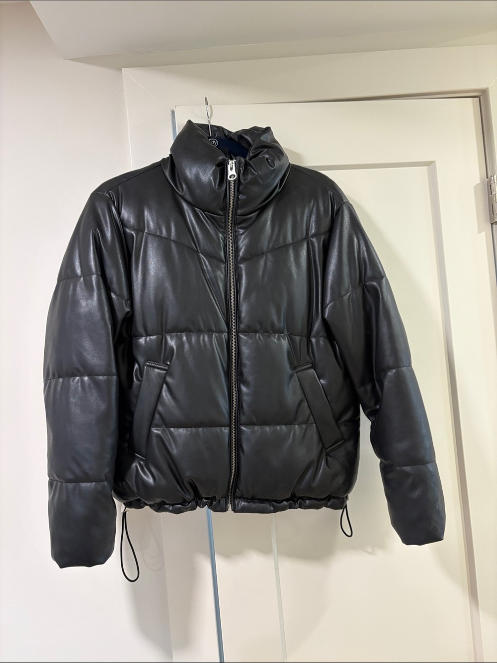 H&M Black Puffer Jacket - Quilted Faux Leather